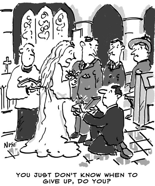 Bride at wedding says to proposer 'You just don't know when to give up, do you?'