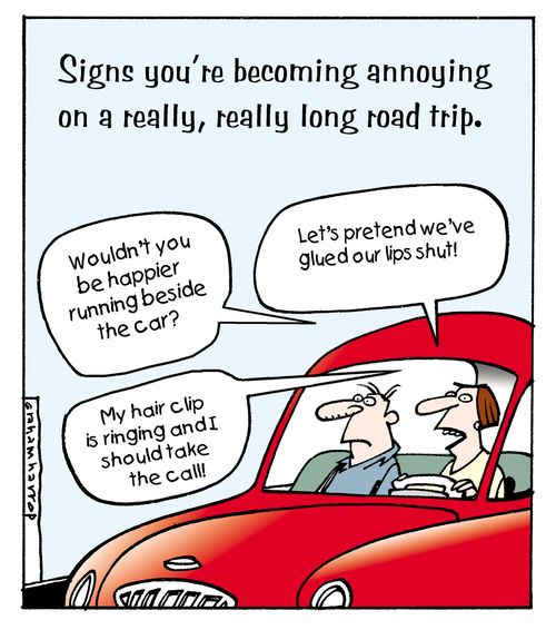 Signs you're becoming annoying on a really, really long road trip.
