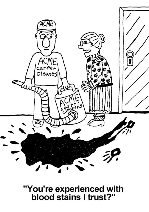 'You're experienced with blood stains I trust?' (Smarthy ACME Carpet Cleaners)