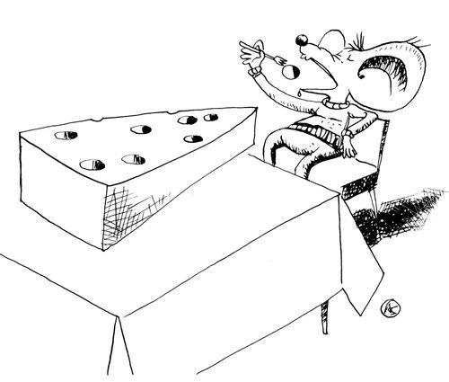 Mouse makes holes in cheese.