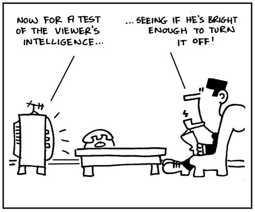 'Now for a test of the viewer's intelligence. . . Seeing if he's bright enough to turn it off .'