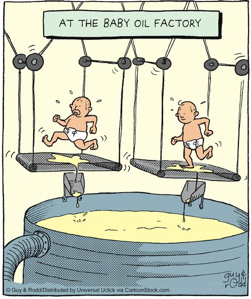 At the baby oil factory.