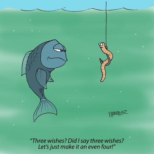 'Three wishes? Did I say three wishes? Let's just make it an even four!'