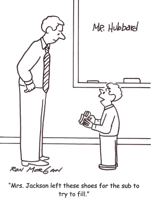 'Mrs. Jackson left these shoes for the sub to try to fill.'