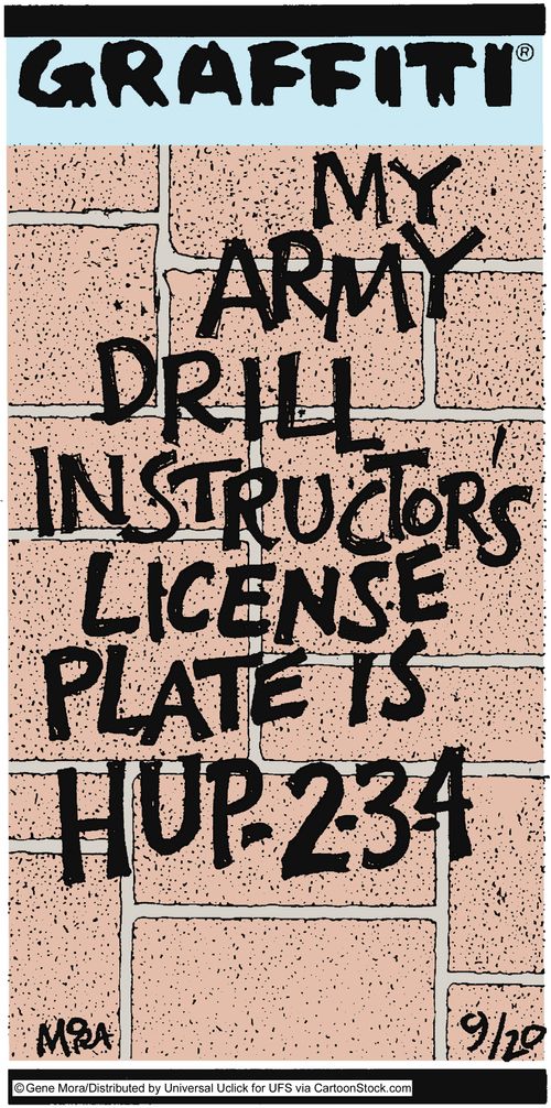 My army drill instructors license plate is HUP-2-3-4.