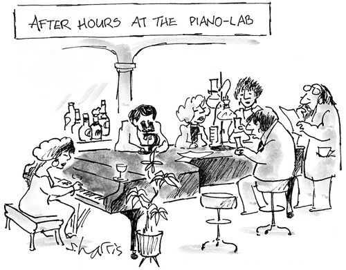 'After hours at the piano lab.'