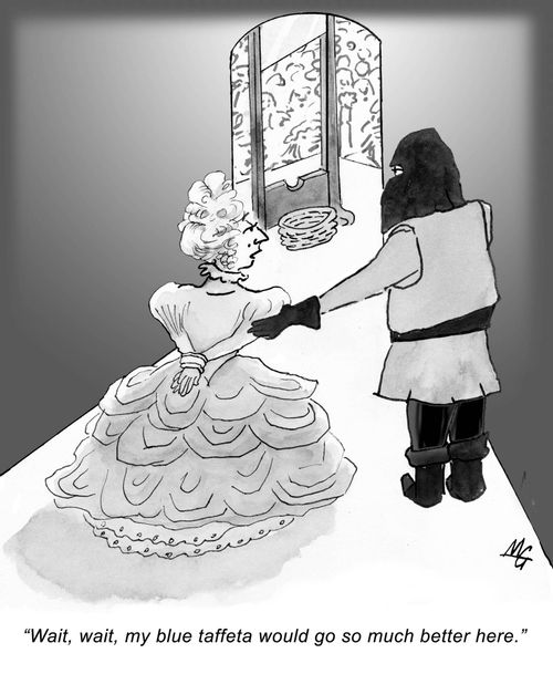 'Wait, wait, my blue taffetta would go so much better here.'