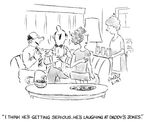 'I think he's getting serious. He's laughing at Daddy's jokes.'
