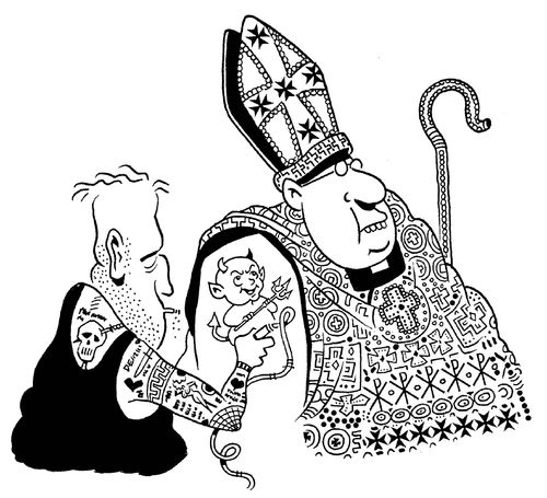 Pope getting a devil tattoo.