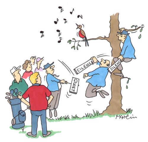 People asking a robin to be quiet.