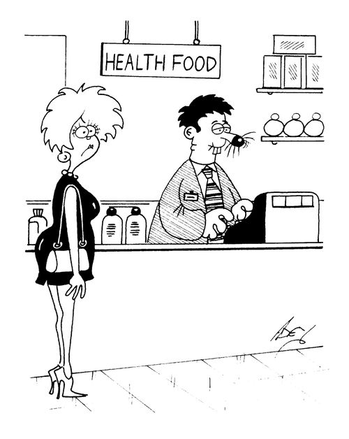 Man with mousey nose running a health food store