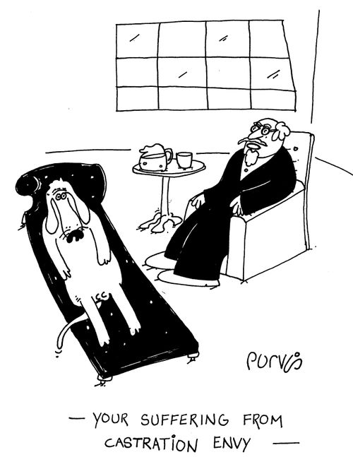 Dog at psychiatrists "Your suffering from castration envy"