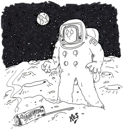 Astronaut finds used firework on the moon.