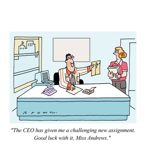 "The CEO has given me a challenging new assignment. Good luck with it, Miss Andrews."