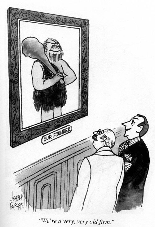 Our Founder picture of a caveman: 'We're a very, very old firm.'