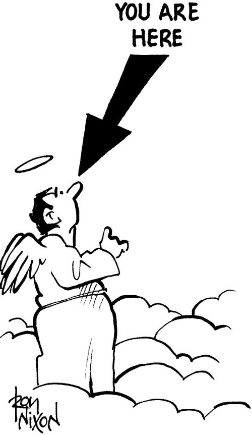 Angel with you are here sign.