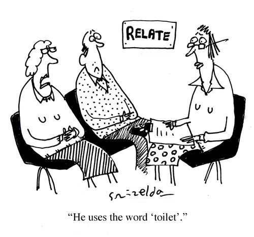 Relate: "He uses the word 'toilet'."