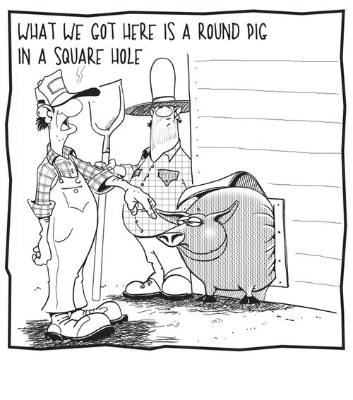 'What we got here is a round pig in a square hole.'