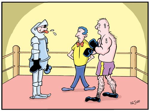 Boxer with a suit of armour on.