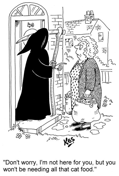 'Don't worry, I'm not here for you, but you won't be needing all that cat food.'