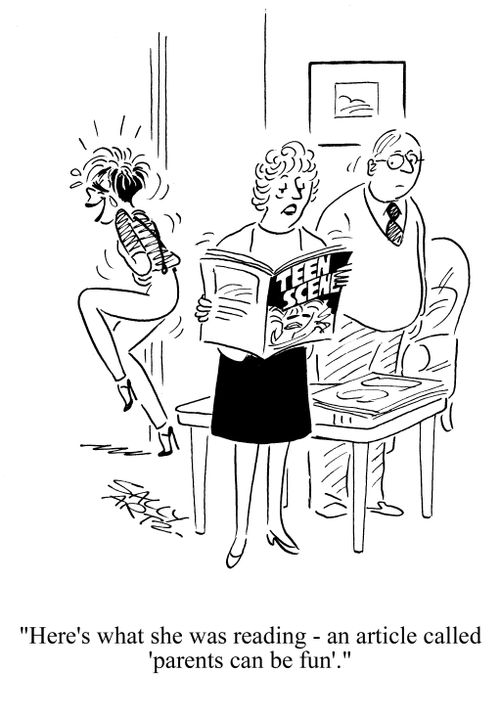 'Here's what she was reading  - an articl called 'Parents can be fun'.'