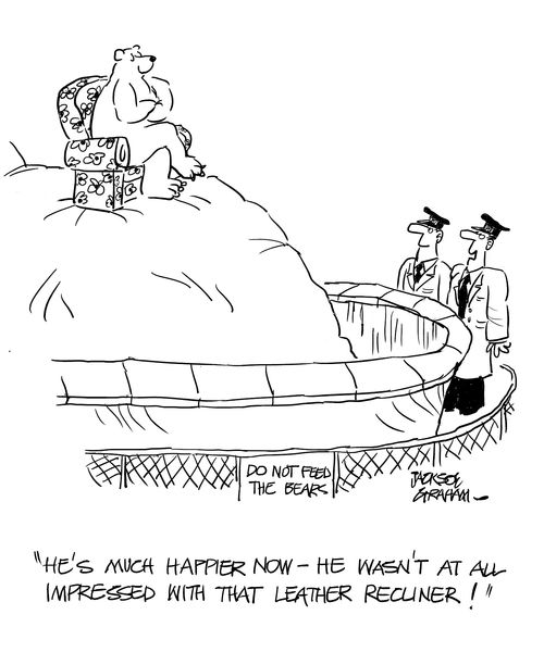 'He's much happier now-he wasn't at all impressd with that leather recliner!' 