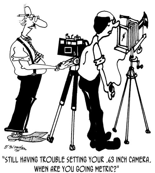 'Still having trouble setting your .63 inch camera? When are you going metric?'