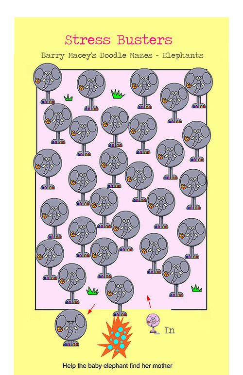 Stress Busters - Doodle Maze - Elephants