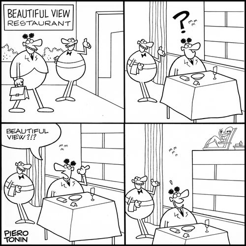 Restaurant has 'beautiful view' on bikini girl.