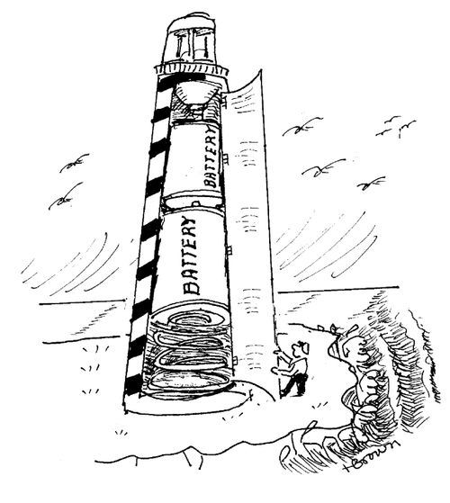 Lighthouse powered by batteries.