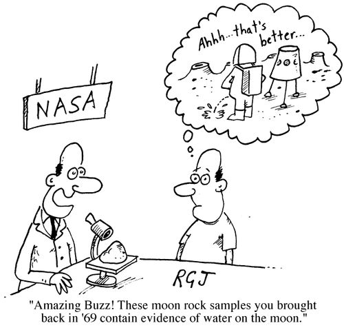 Amazing, Buzz! These moon rock samples you brought back in '69 contain evidence of water on the moon