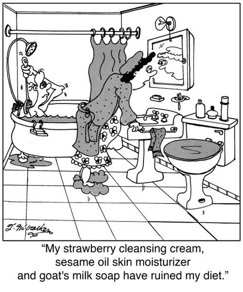 My strawberry cleansing cream, sesame oil skin moisturizer and goat's milk soap have ruined my diet.