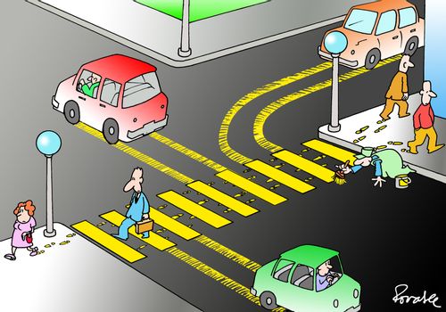 Man Painting Lines on the Road, as the Cars Drive Through.
