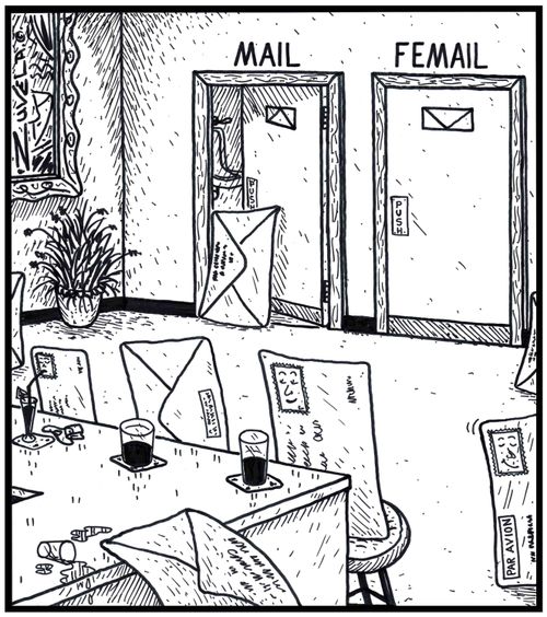 Mail and Femail restrooms for envelopes.