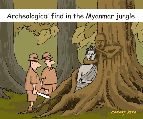 Archeological find in the Myanmar jungle.
