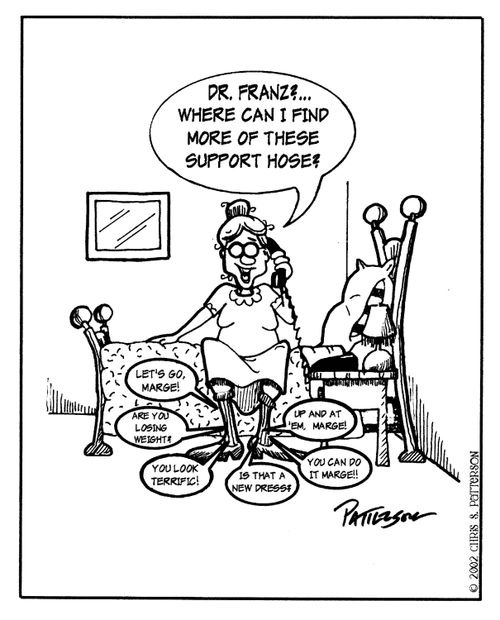 'Dr Franz? Where can I find more of these support hose?'