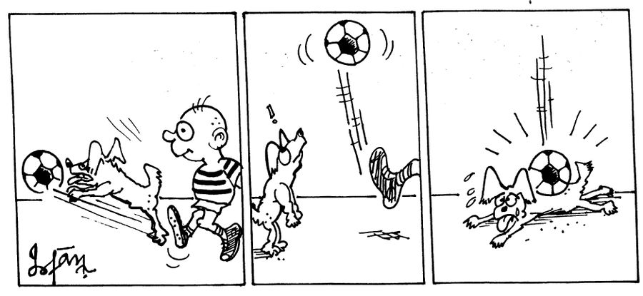 Child plays football with his dog,football eventually squashes his dog