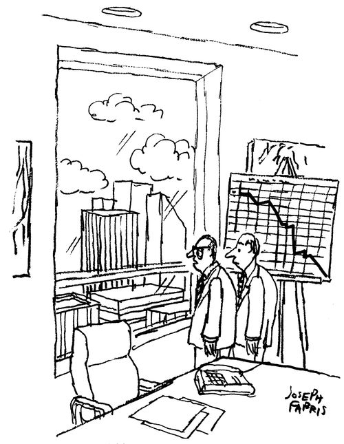 Business men looking out of a window