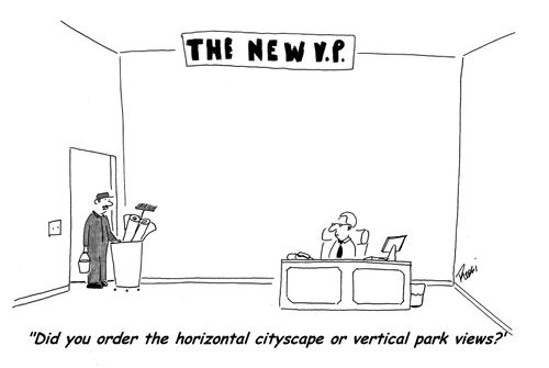 'Did you order the horizontal cityscape or vertical park views?'