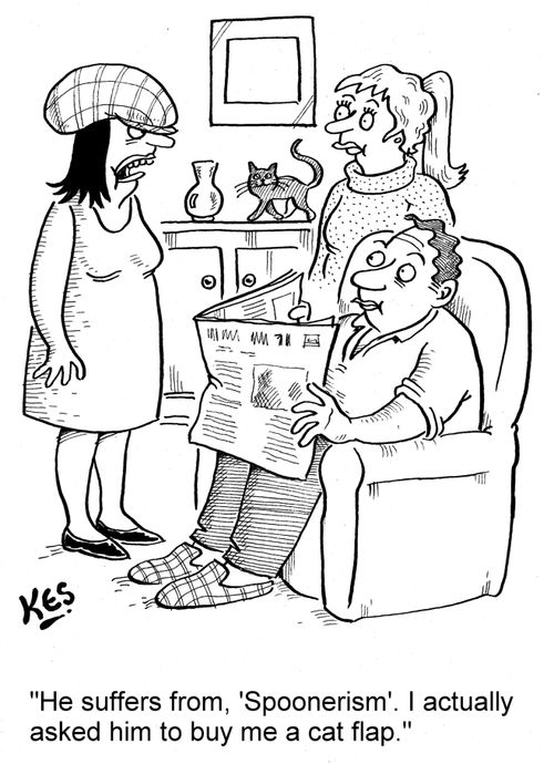 'He suffers from 'Spoonerism'. I actually asked him to buy me a cat flap.'