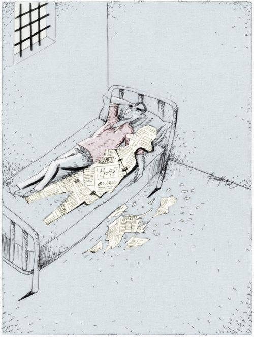 A prisoner creates a newspaper woman.
