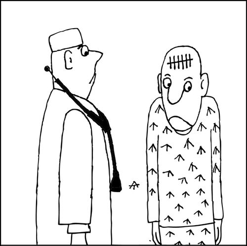 A prisoner with tally marks on the head.