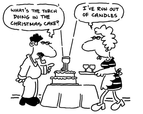 'What's the torch doing in the Christmas cake.'