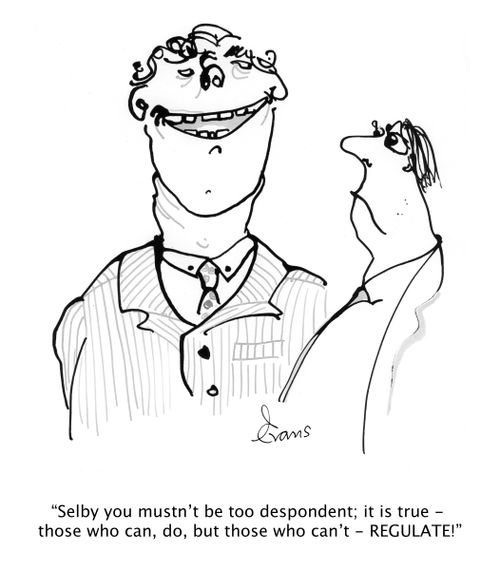'Selby you mustn't be too despondent; it is true - those who can, do, but those who can't - REGULATE!'