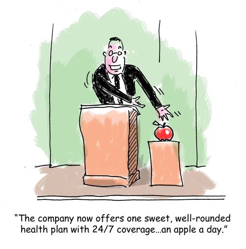 'The company now offers one sweet, well-rounded health plan with 24/7 coverage...an apple a day.'