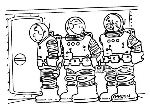 Astronaut with a fish bowl for a helmet.