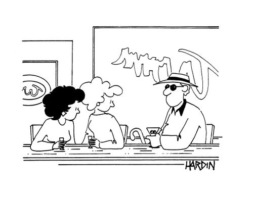 Man and Two Women in a Bar.