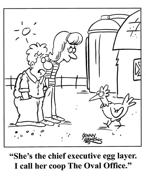 Kid about hen: 'She's the chief executive egg layer. I call her coop The Oval Office.'