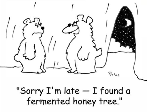 'Sorry I'm late - I found a fermented honey tree.'