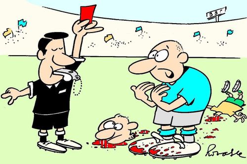 Decapitation on the football pitch.